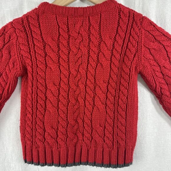 Old Navy Baby Vintage Red Cableknit Fisherman Wool Blend Sweater Size 2T Unisex - Picture 10 of 10